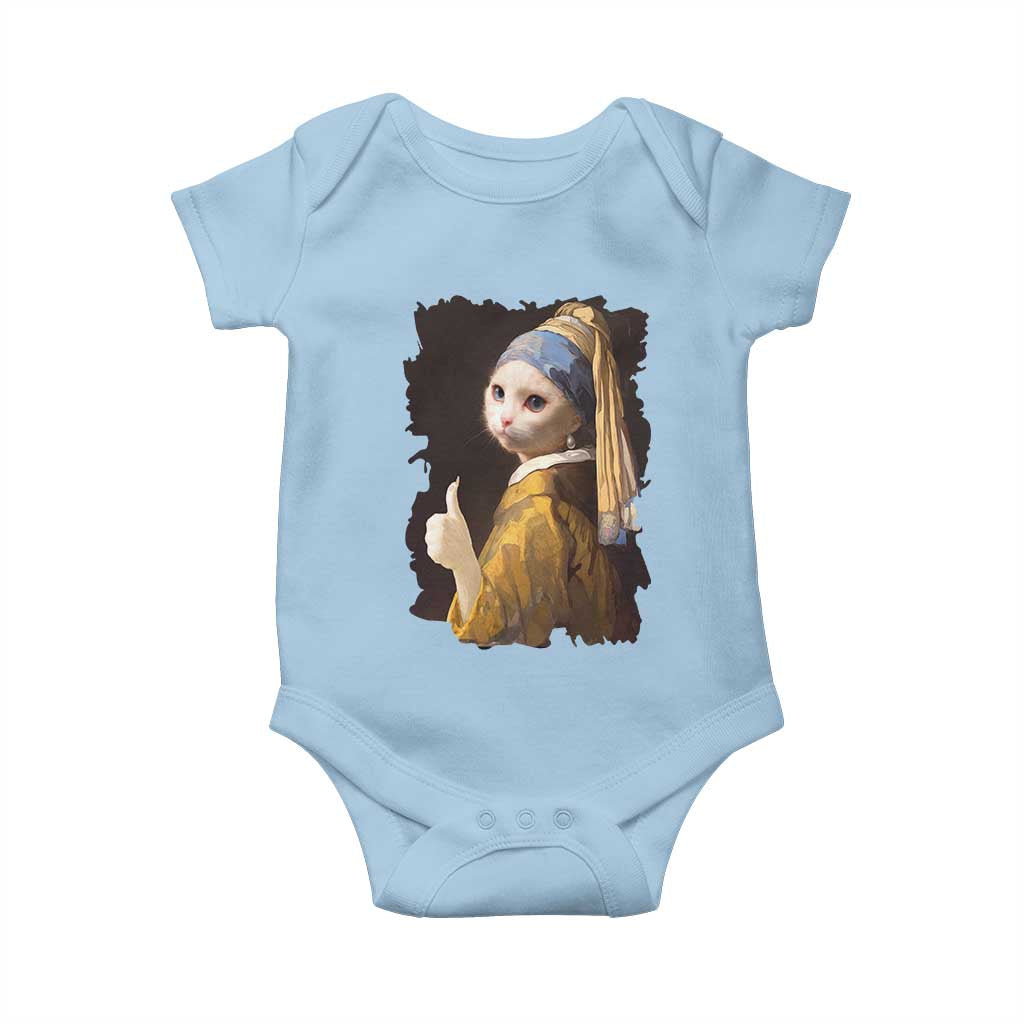 Funny Cat With A Pearl Earring Parody Art Baby Onesie TS12 Light Blue Print Your Wear