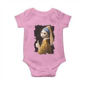 Funny Cat With A Pearl Earring Parody Art Baby Onesie TS12 Light Pink Print Your Wear