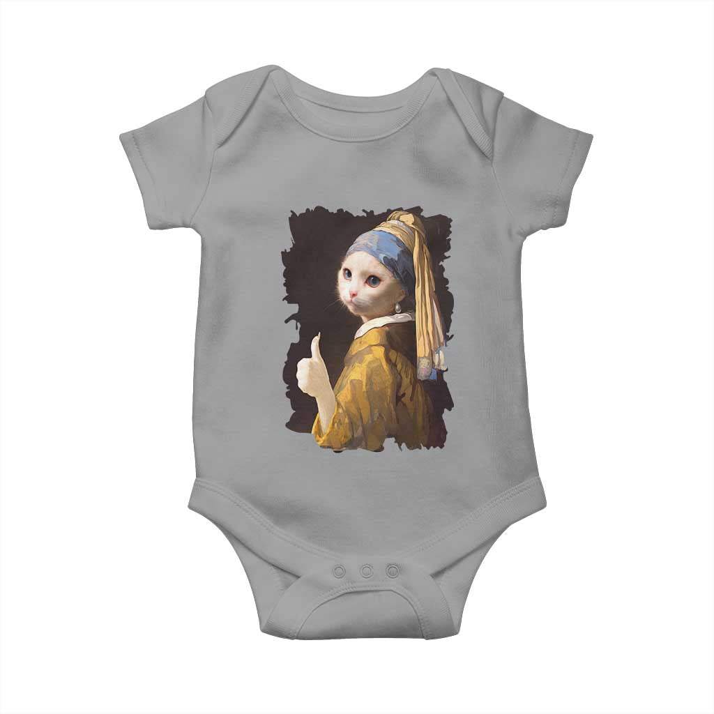 Funny Cat With A Pearl Earring Parody Art Baby Onesie TS12 Sport Gray Print Your Wear