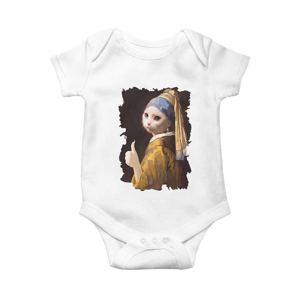 Funny Cat With A Pearl Earring Parody Art Baby Onesie TS12 White Print Your Wear