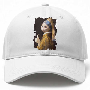 Funny Cat With A Pearl Earring Parody Art Baseball Cap TS12 Print Your Wear
