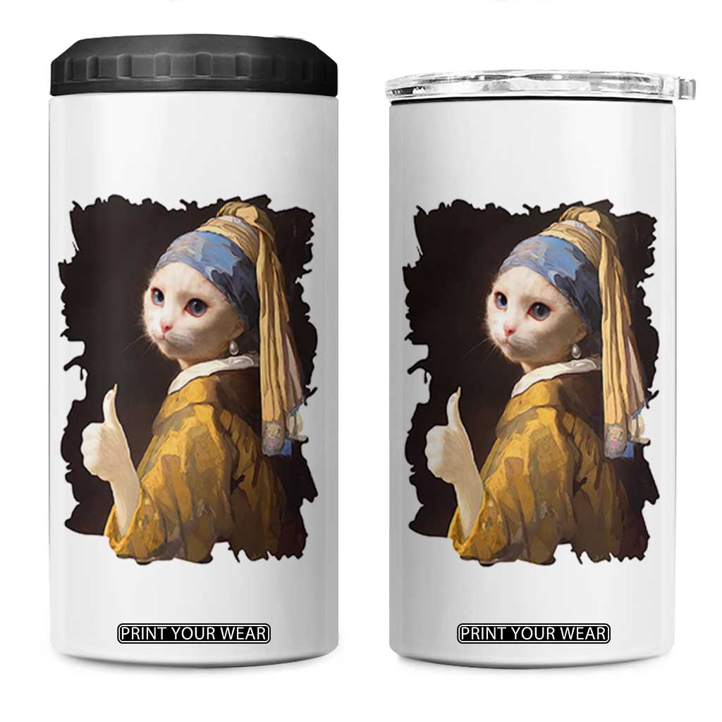 Funny Cat With A Pearl Earring Parody Art 4 in 1 Can Cooler Tumbler TS12 One Size: 16 oz White Print Your Wear