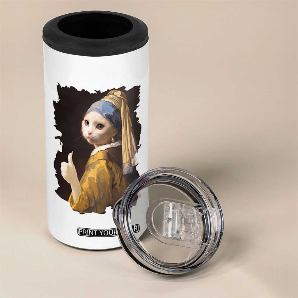 Funny Cat With A Pearl Earring Parody Art 4 in 1 Can Cooler Tumbler TS12 Print Your Wear