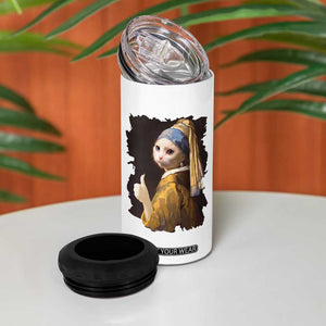 Funny Cat With A Pearl Earring Parody Art 4 in 1 Can Cooler Tumbler TS12 Print Your Wear