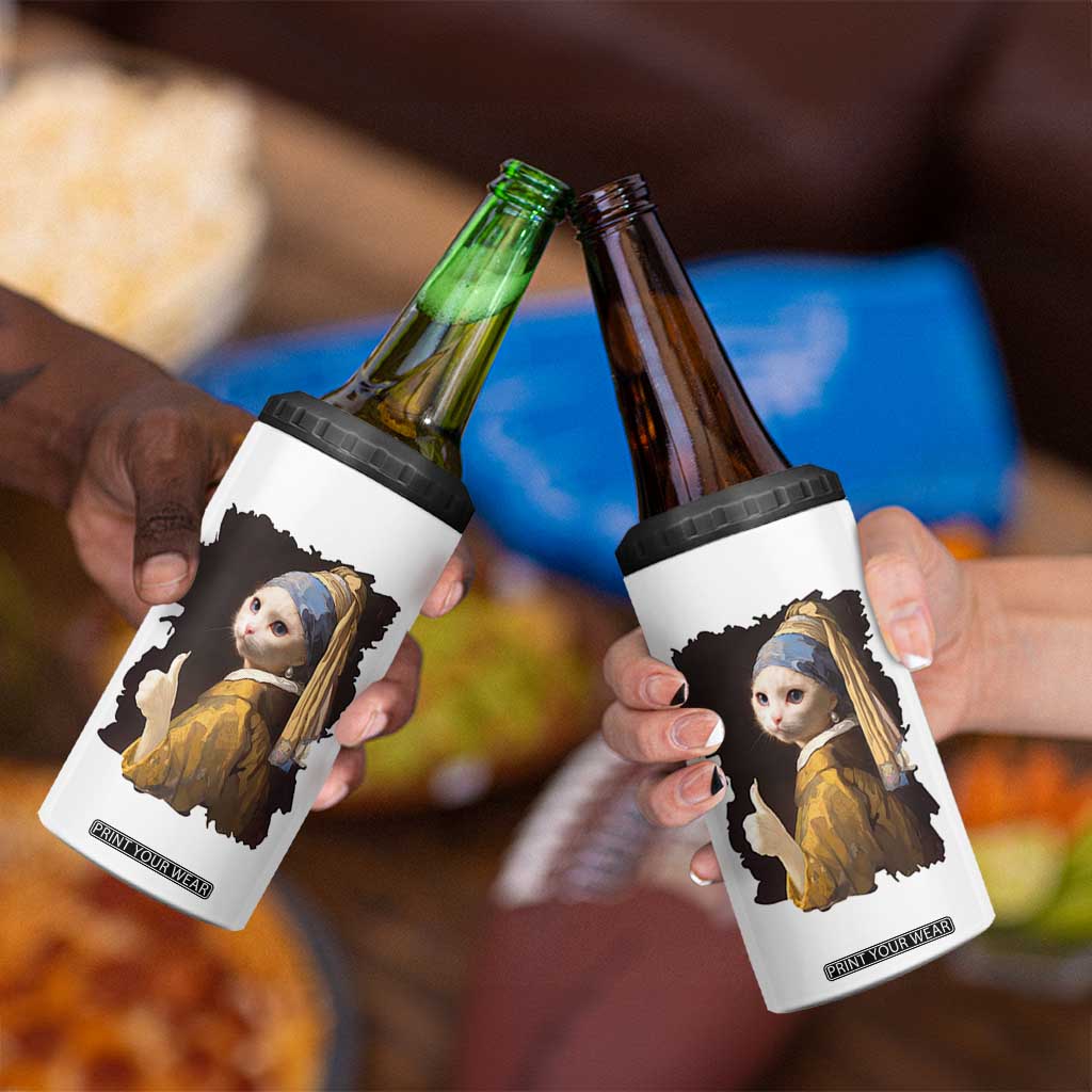 Funny Cat With A Pearl Earring Parody Art 4 in 1 Can Cooler Tumbler TS12 Print Your Wear