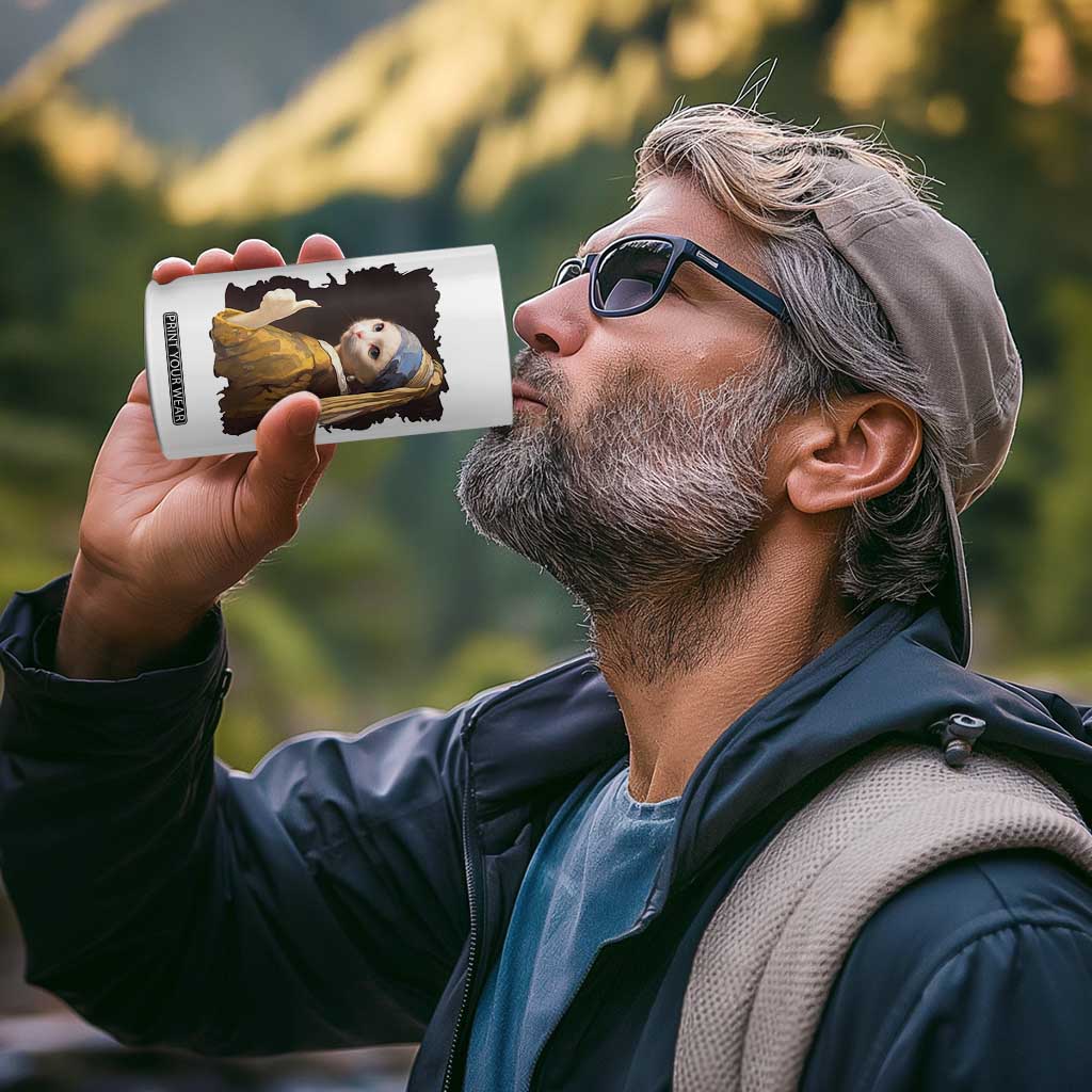 Funny Cat With A Pearl Earring Parody Art 4 in 1 Can Cooler Tumbler TS12 Print Your Wear