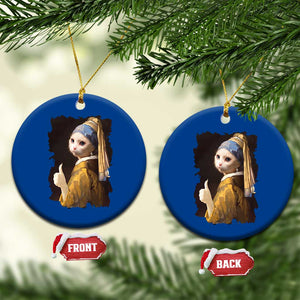 Funny Cat With A Pearl Earring Parody Art Ceramic Ornament TS12 1pc Blue Print Your Wear