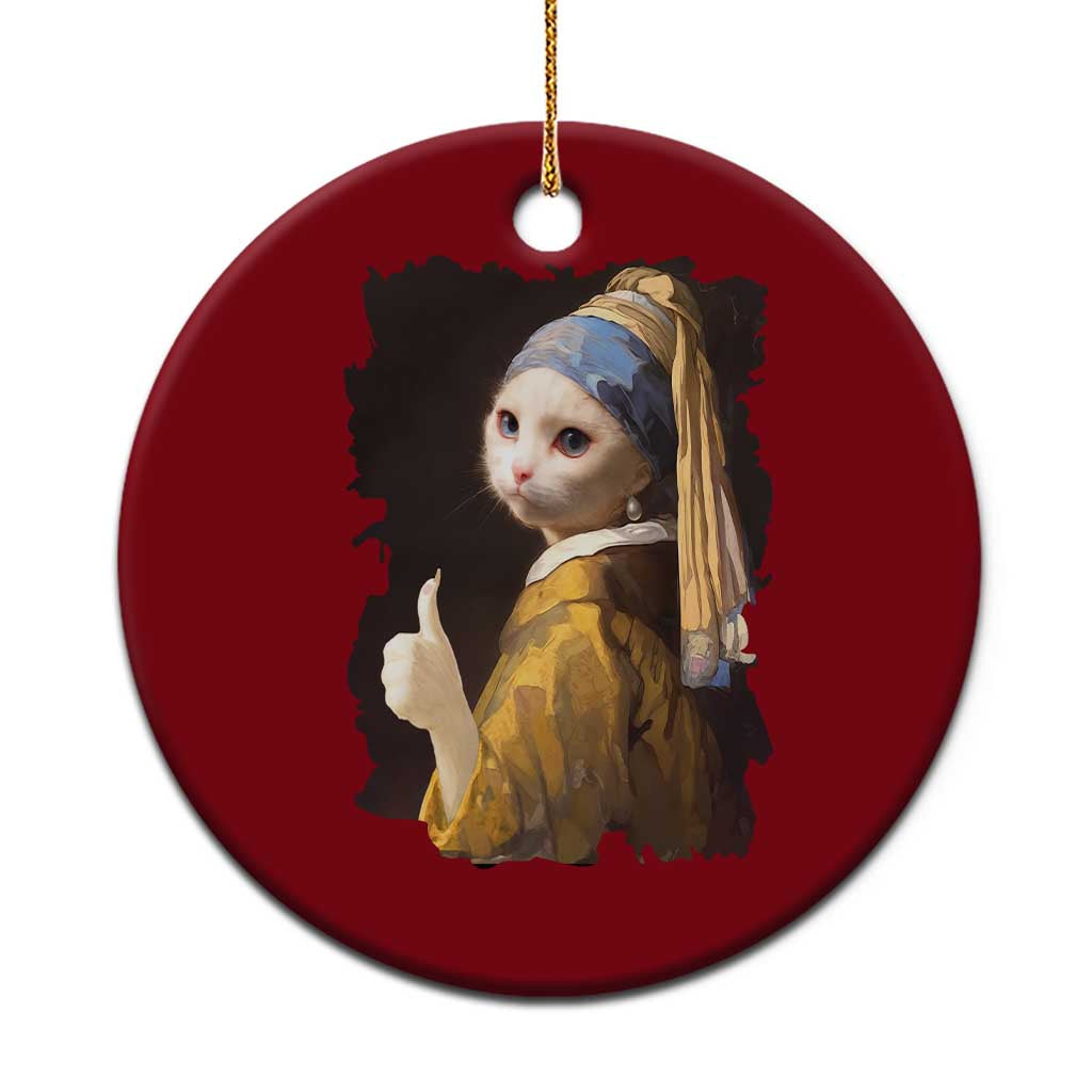 Funny Cat With A Pearl Earring Parody Art Ceramic Ornament TS12 1pc Red Print Your Wear
