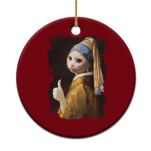 Funny Cat With A Pearl Earring Parody Art Ceramic Ornament TS12 1pc Red Print Your Wear