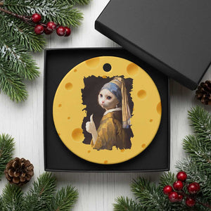 Funny Cat With A Pearl Earring Parody Art Ceramic Ornament TS12 1pc Yellow Cheese Print Your Wear
