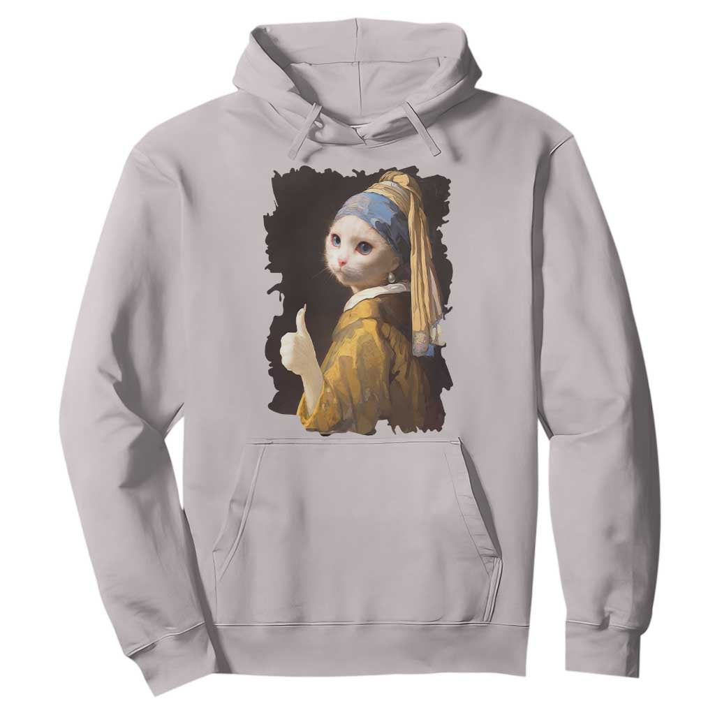 Funny Cat With A Pearl Earring Parody Art Hoodie TS12 Ice Gray Print Your Wear