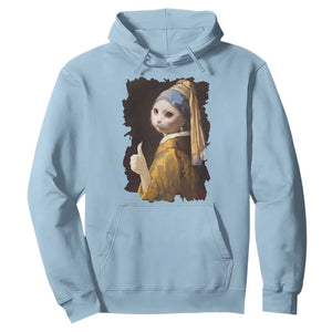 Funny Cat With A Pearl Earring Parody Art Hoodie TS12 Light Blue Print Your Wear