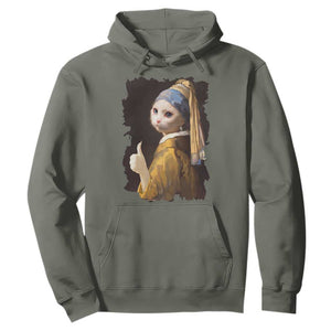 Funny Cat With A Pearl Earring Parody Art Hoodie TS12 Military Green Print Your Wear