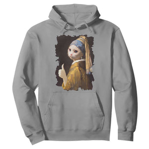 Funny Cat With A Pearl Earring Parody Art Hoodie TS12 Sport Gray Print Your Wear