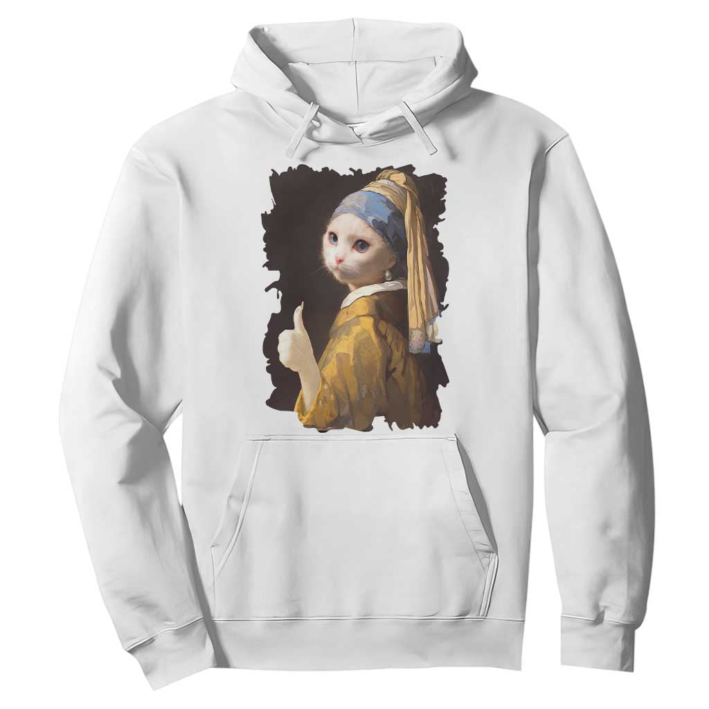 Funny Cat With A Pearl Earring Parody Art Hoodie TS12 White Print Your Wear