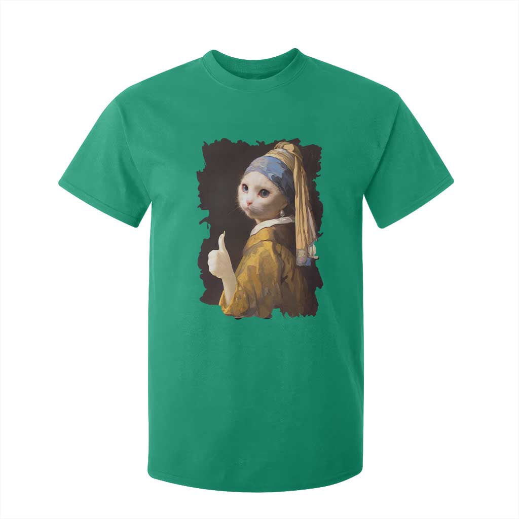 Funny Cat With A Pearl Earring Parody Art T Shirt For Kid TS12 Irish Green Print Your Wear
