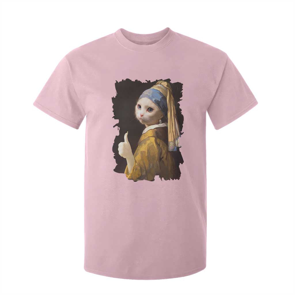 Funny Cat With A Pearl Earring Parody Art T Shirt For Kid TS12 Light Pink Print Your Wear