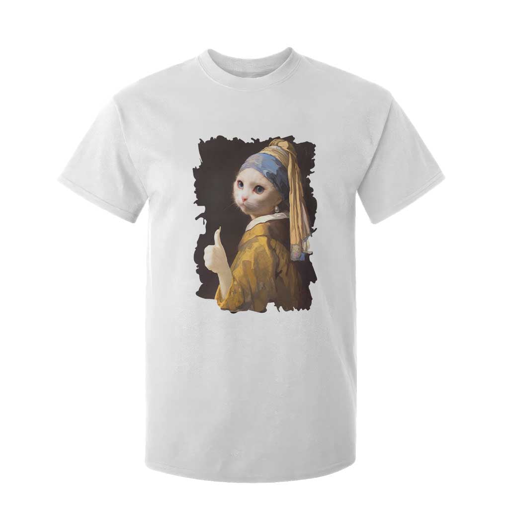 Funny Cat With A Pearl Earring Parody Art T Shirt For Kid TS12 White Print Your Wear