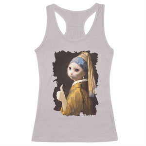 Funny Cat With A Pearl Earring Parody Art Racerback Tank Top TS12 Ice Gray Print Your Wear