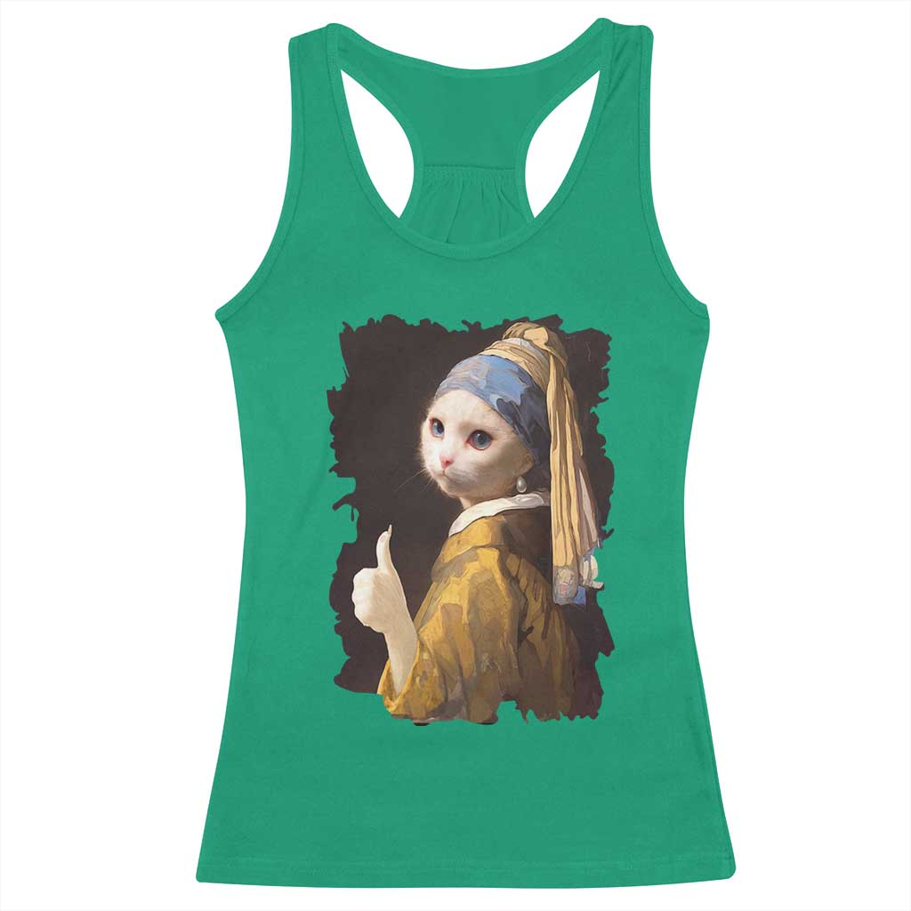 Funny Cat With A Pearl Earring Parody Art Racerback Tank Top TS12 Irish Green Print Your Wear