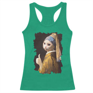 Funny Cat With A Pearl Earring Parody Art Racerback Tank Top TS12 Irish Green Print Your Wear