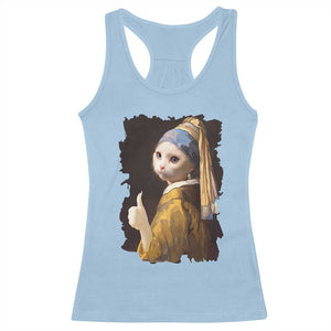 Funny Cat With A Pearl Earring Parody Art Racerback Tank Top TS12 Light Blue Print Your Wear