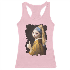 Funny Cat With A Pearl Earring Parody Art Racerback Tank Top TS12 Light Pink Print Your Wear