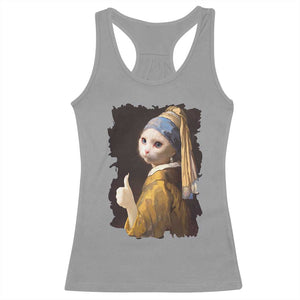 Funny Cat With A Pearl Earring Parody Art Racerback Tank Top TS12 Sport Gray Print Your Wear