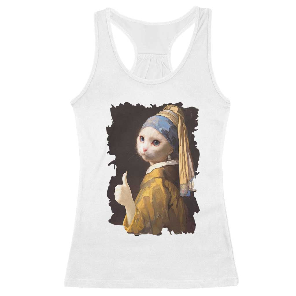 Funny Cat With A Pearl Earring Parody Art Racerback Tank Top TS12 White Print Your Wear