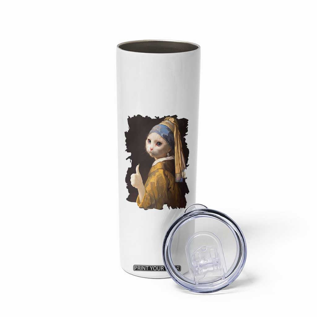 Funny Cat With A Pearl Earring Parody Art Skinny Tumbler TS12 Print Your Wear