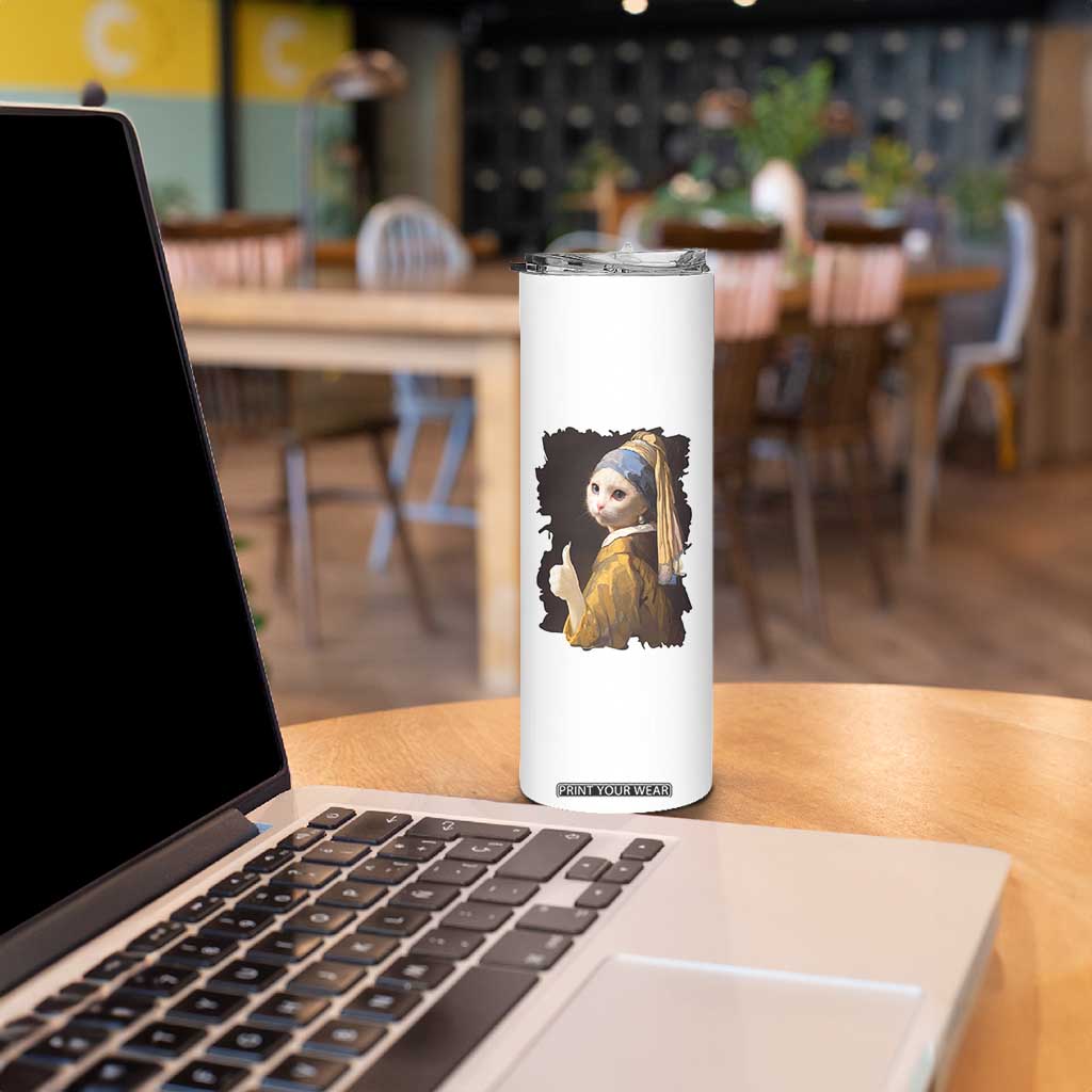 Funny Cat With A Pearl Earring Parody Art Skinny Tumbler TS12 Print Your Wear