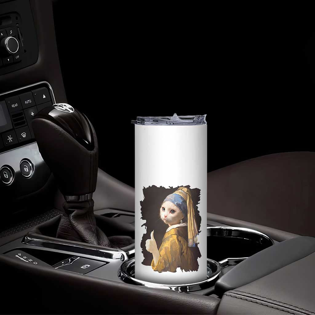 Funny Cat With A Pearl Earring Parody Art Skinny Tumbler TS12 Print Your Wear