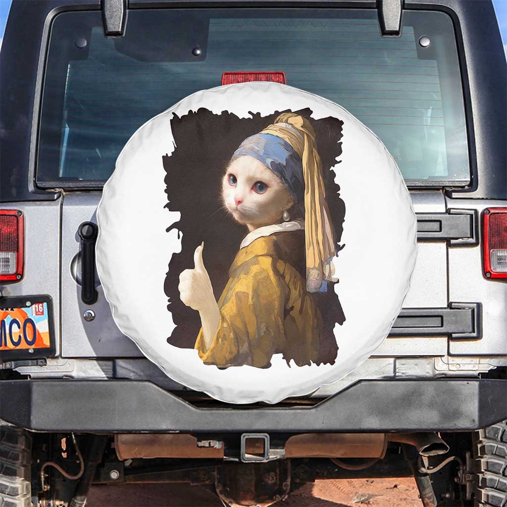 Funny Cat With A Pearl Earring Parody Art Spare Tire Cover TS12 No hole White Print Your Wear