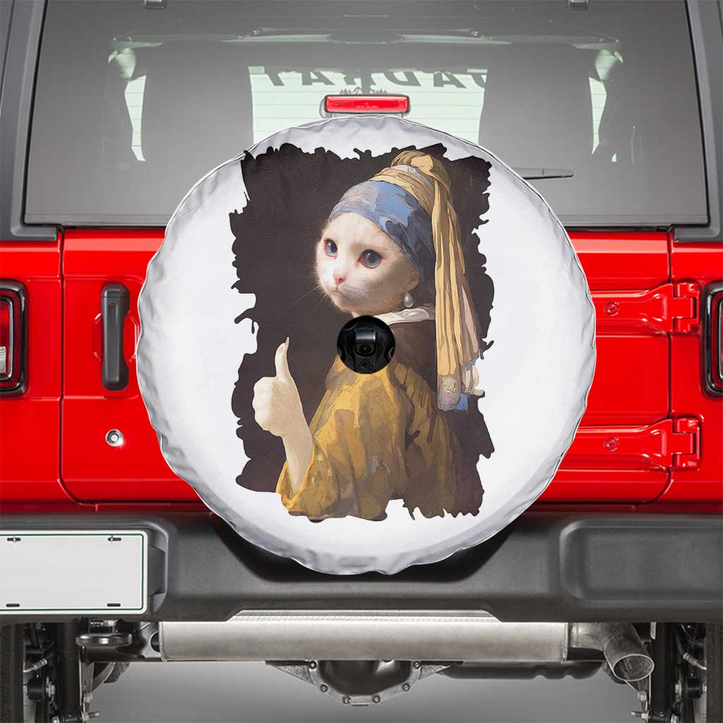 Funny Cat With A Pearl Earring Parody Art Spare Tire Cover TS12 White Print Your Wear