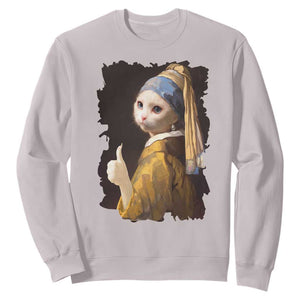 Funny Cat With A Pearl Earring Parody Art Sweatshirt TS12 Ice Gray Print Your Wear