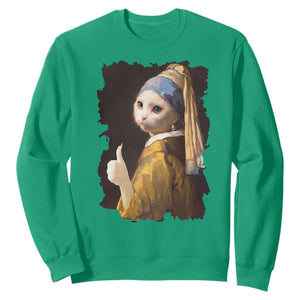Funny Cat With A Pearl Earring Parody Art Sweatshirt TS12 Irish Green Print Your Wear