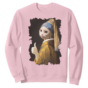 Funny Cat With A Pearl Earring Parody Art Sweatshirt TS12 Light Pink Print Your Wear