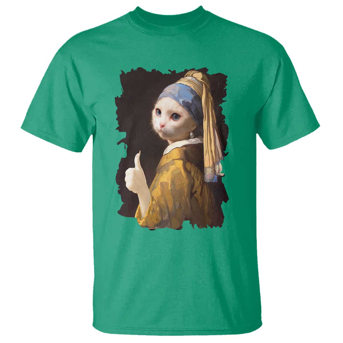 Funny Cat With A Pearl Earring Parody Art T Shirt TS12 Irish Green Print Your Wear
