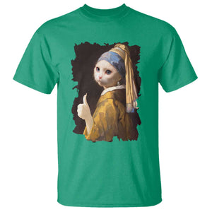 Funny Cat With A Pearl Earring Parody Art T Shirt TS12 Irish Green Print Your Wear