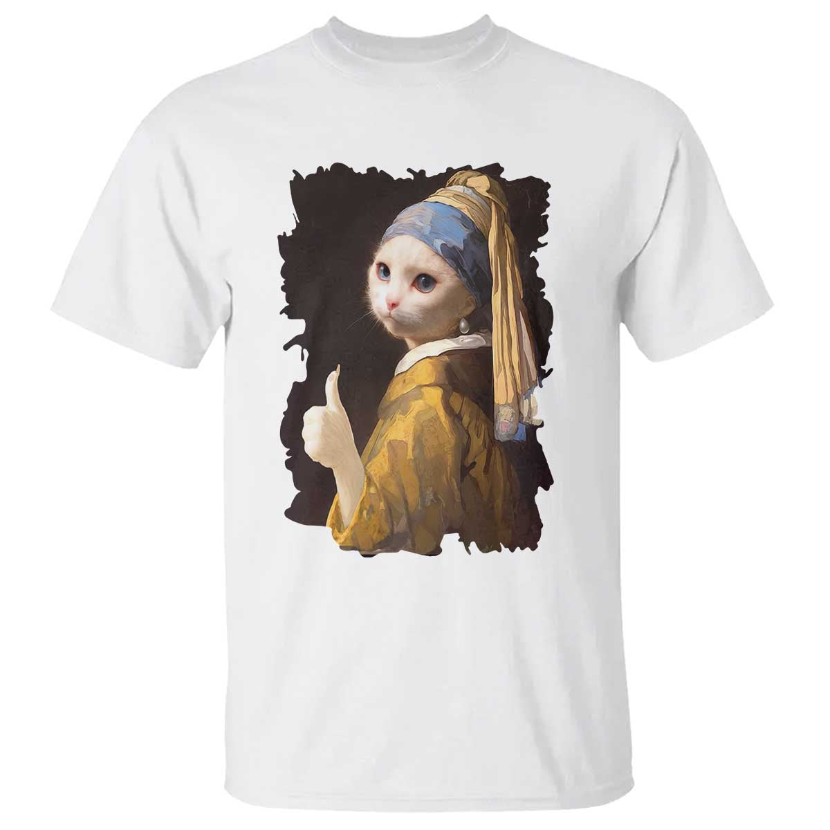 Funny Cat With A Pearl Earring Parody Art T Shirt TS12 White Print Your Wear