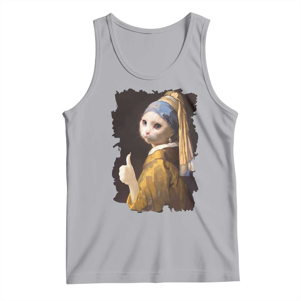 Funny Cat With A Pearl Earring Parody Art Tank Top TS12 Athletic Heather Print Your Wear