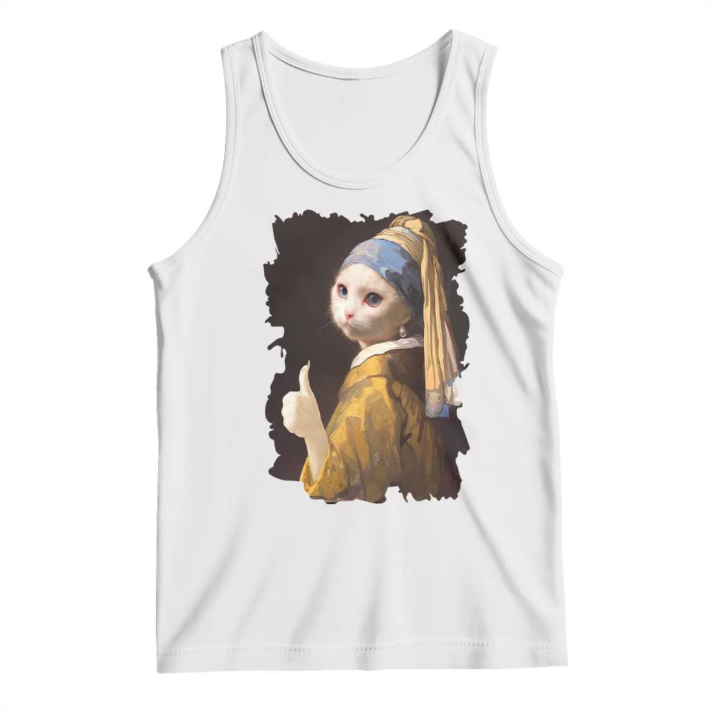 Funny Cat With A Pearl Earring Parody Art Tank Top TS12 White Print Your Wear