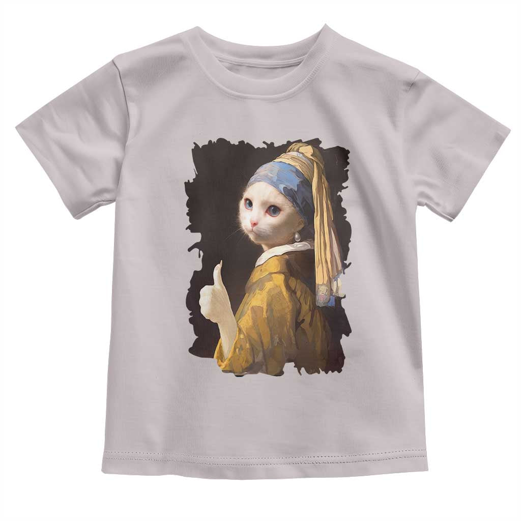 Funny Cat With A Pearl Earring Parody Art Toddler T Shirt TS12 Ice Gray Print Your Wear