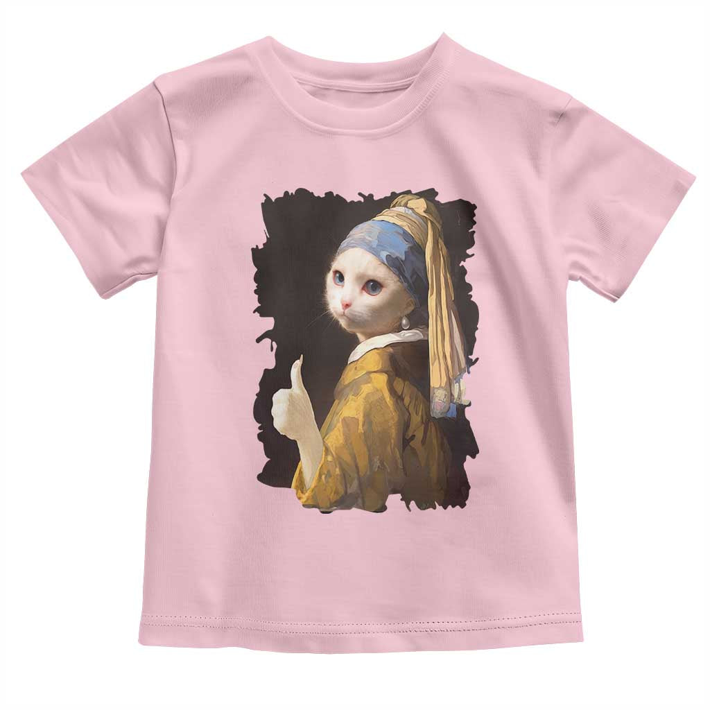 Funny Cat With A Pearl Earring Parody Art Toddler T Shirt TS12 Light Pink Print Your Wear