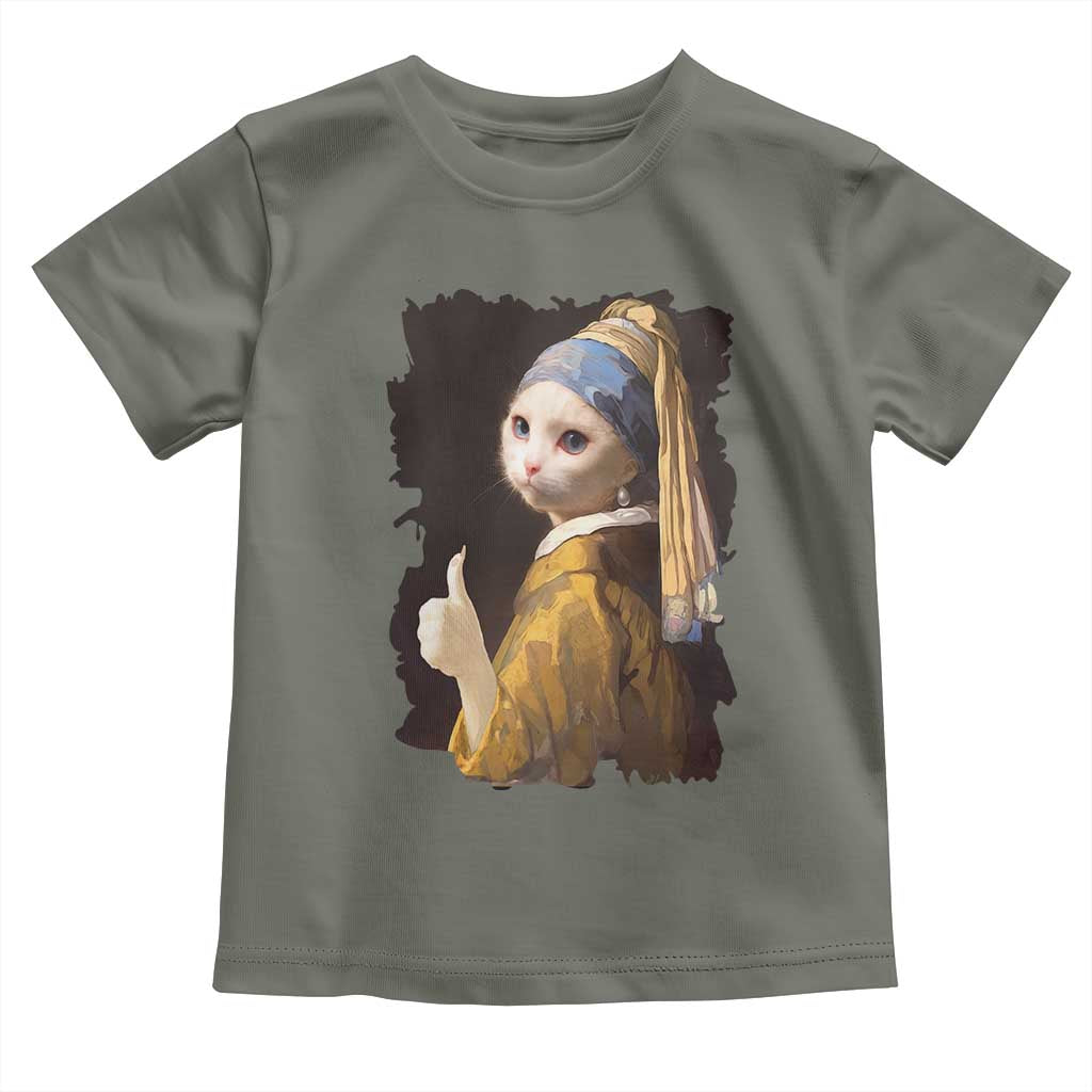 Funny Cat With A Pearl Earring Parody Art Toddler T Shirt TS12 Military Green Print Your Wear