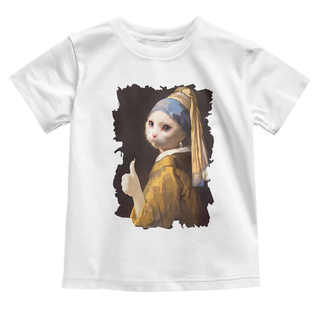 Funny Cat With A Pearl Earring Parody Art Toddler T Shirt TS12 White Print Your Wear
