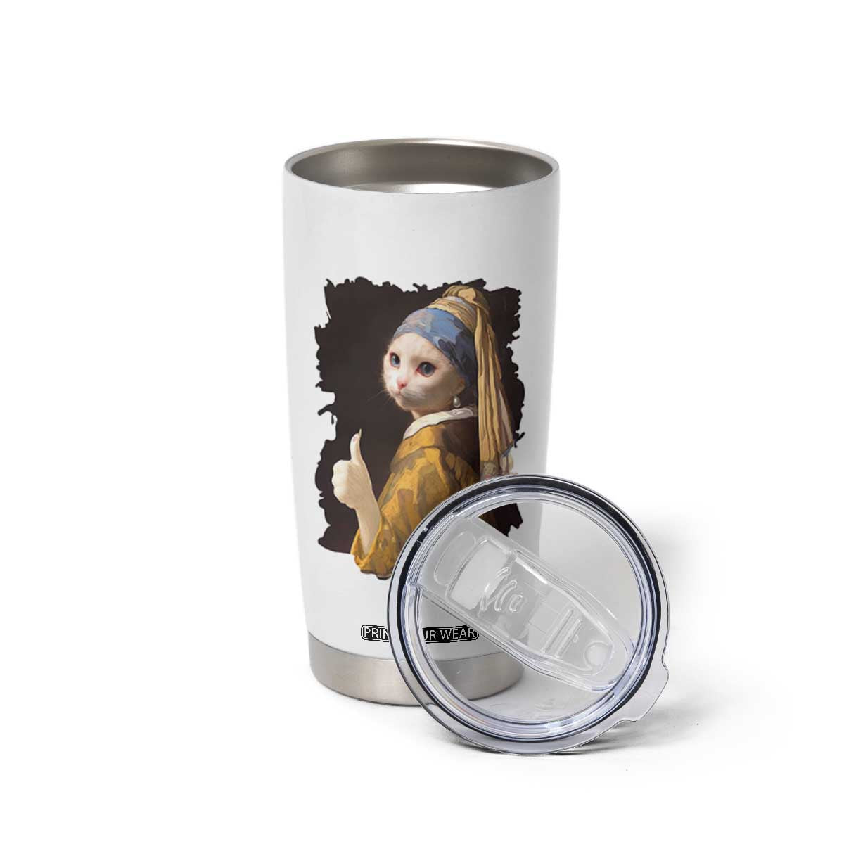 Funny Cat With A Pearl Earring Parody Art Tumbler Cup TS12 Print Your Wear