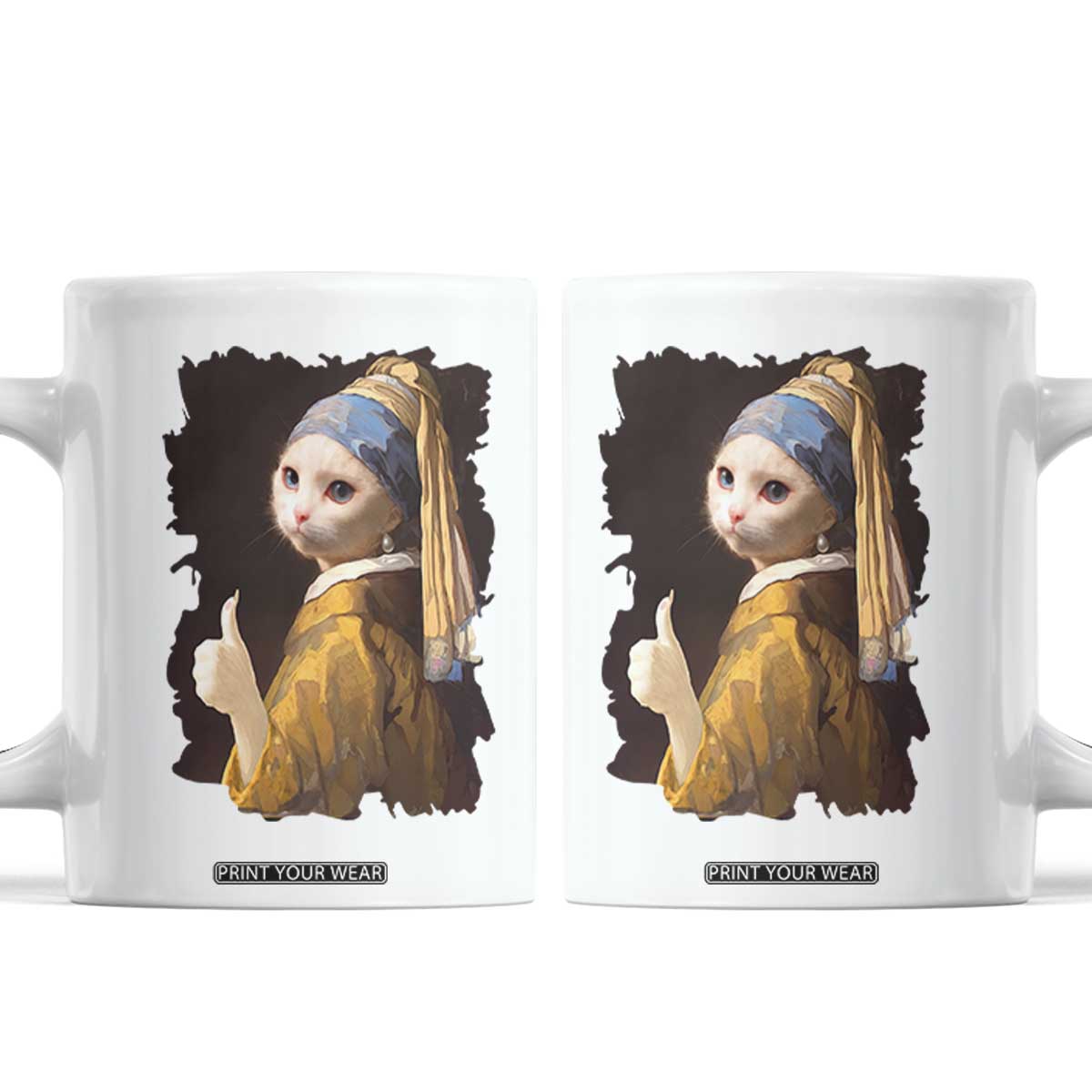 Funny Cat With A Pearl Earring Parody Art Coffee Mug TS12 White Print Your Wear