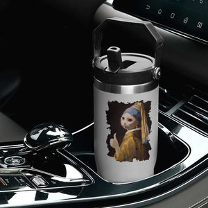 Funny Cat With A Pearl Earring Parody Art Flip Straw Tumbler TS12 Print Your Wear
