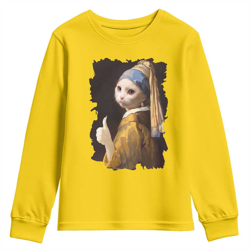 Funny Cat With A Pearl Earring Parody Art Youth Sweatshirt TS12 Daisy Print Your Wear